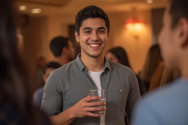 A Hispanic man in his 30s sitting on a park bench, looking at a small award or certificate in his hands with a quiet, genuine smile of self-recognition.