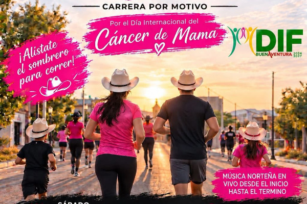 Atletas y ciudadanos participando en la carrera deportiva Vaque Run en el municipio de Buenaventura Chihuahua