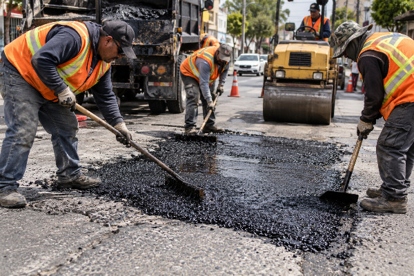 Demostración de bacheo con mezcla asfáltica de plásticos reciclados en Nuevo Casas Grandes